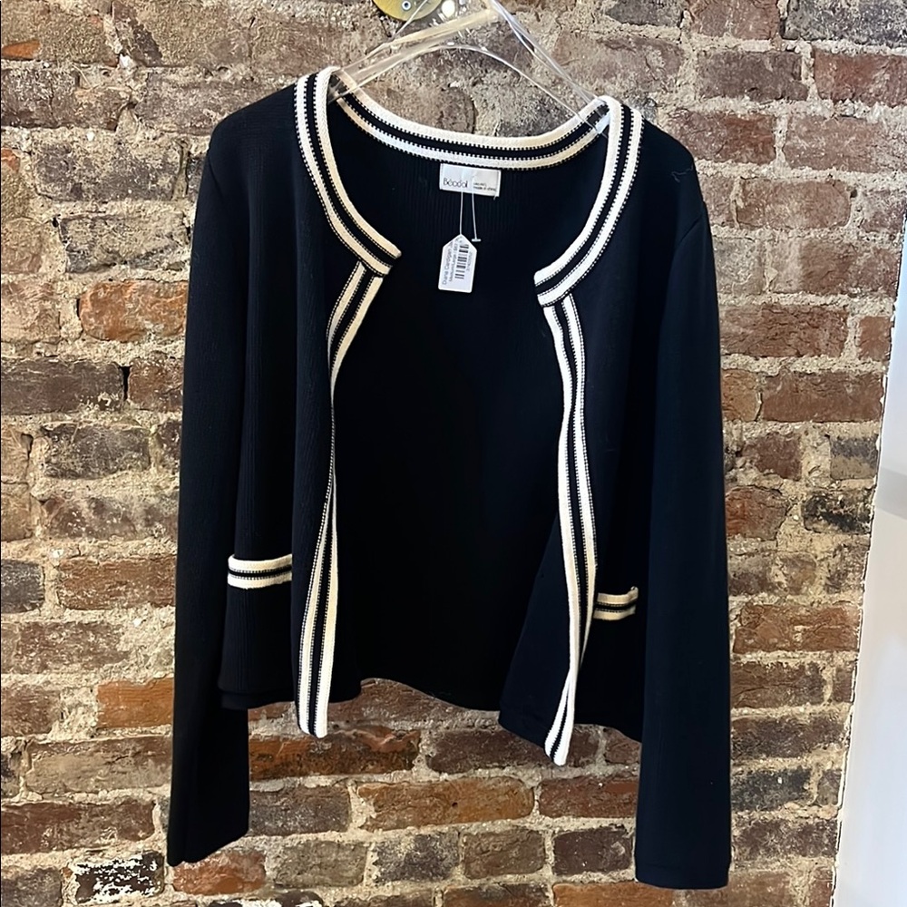 Black and White Open Front Cardigan